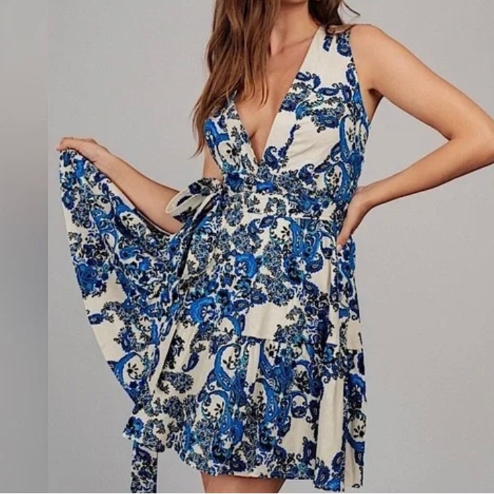 Stunning Christian Lacroix Blue Floral Printed Wrap Dress